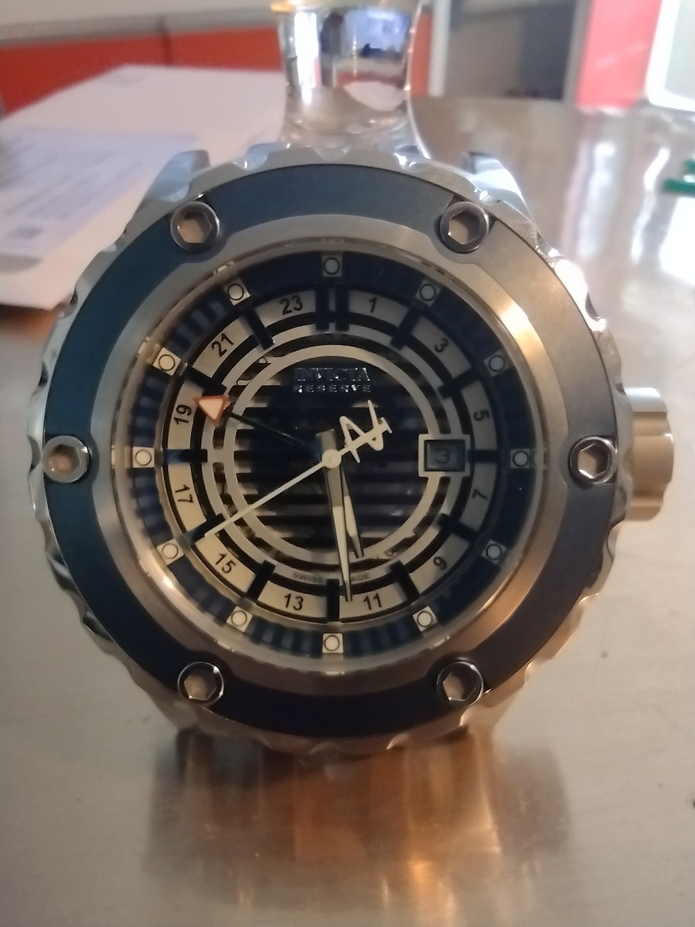 Invicta Silver and Blue Mens Sport Dive Watch